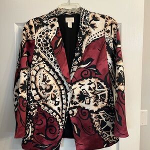 Chico's Women's Black and Red Patterned Blazer